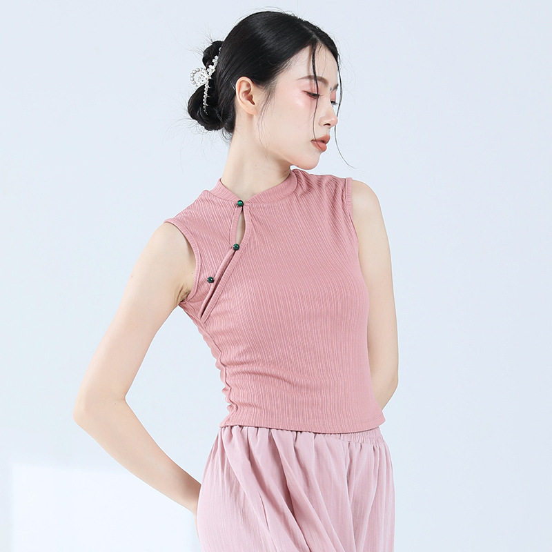古典舞练功服新款中国风改良旗袍舞蹈上衣现代舞形体无袖修身背心