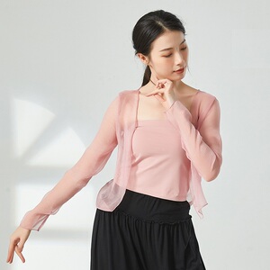 春夏轻薄透明古典舞蹈服身韵雪纺纱衣飘逸外搭上衣开衫