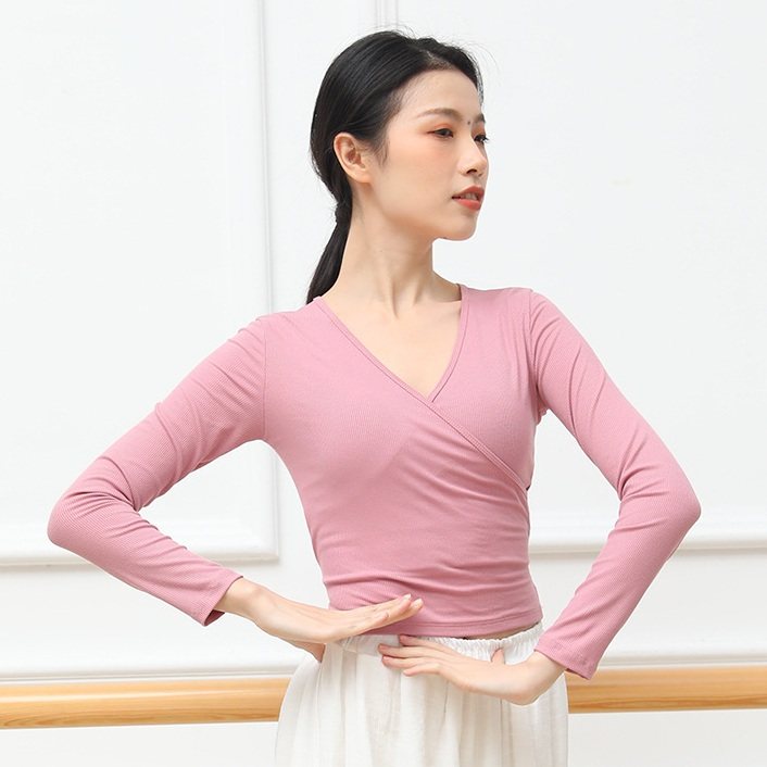 长袖V领系带舞蹈服专业形体练功上衣短款古典现代舞服成人艺考女