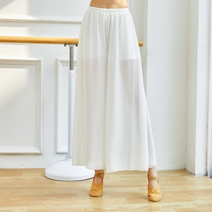 宽松现代中国古典舞练功裤网纱雪纺单层阔腿裤子飘逸透视成人服装