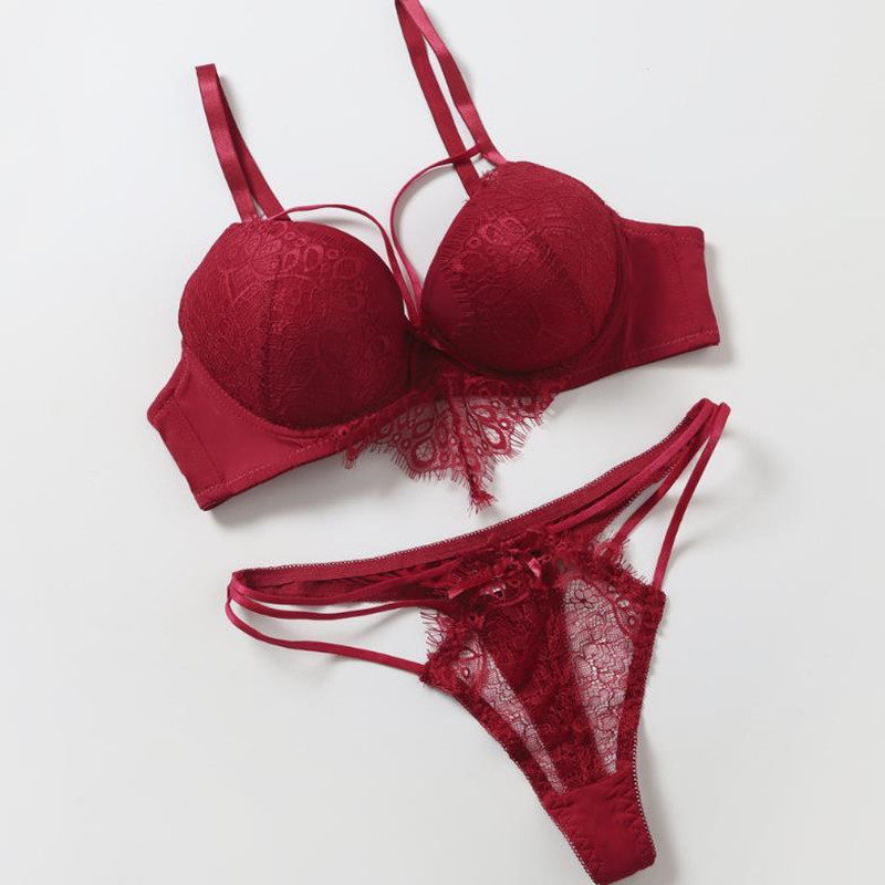 法式性感内衣内裤丁字裤胸罩套装聚拢女士文胸2022新款女性蕾丝边