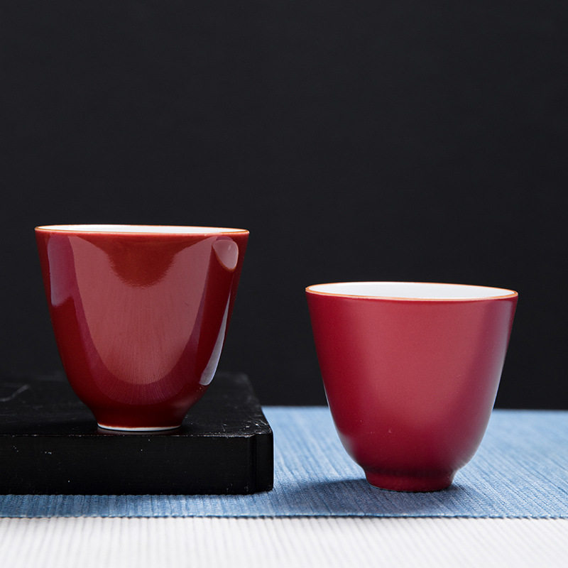 色釉贡品级郎窑红釉主人杯郎红陶瓷品茗杯个人杯功夫茶具