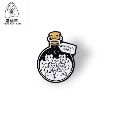 小猫咪幸福药剂金属烤漆徽章胸针pin扣针骷髅圆形胸章衣服装饰品
