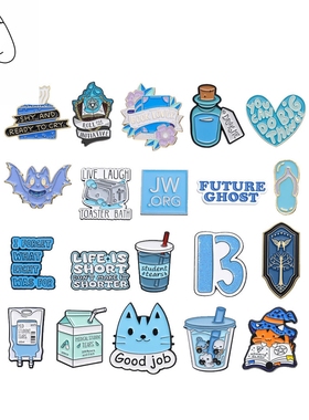 夏日蓝色金属烤漆徽章胸针配饰小猫爱心吊水医疗胸针饰品衣服装饰