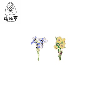 优雅花卉植物胸章衣服装 鸢尾向日葵金属烤漆徽章胸针油画风法式 饰