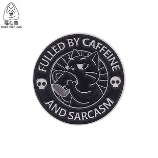 靠咖啡和毒舌活着金属徽章胸针配饰小猫咪黑色讽刺胸章衣服装饰品