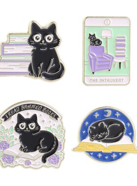 可爱黑猫书本金属徽章胸针饰品