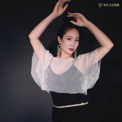 【星空】网钻上衣肚皮舞练功服沐熙佳新款上衣短袖百搭