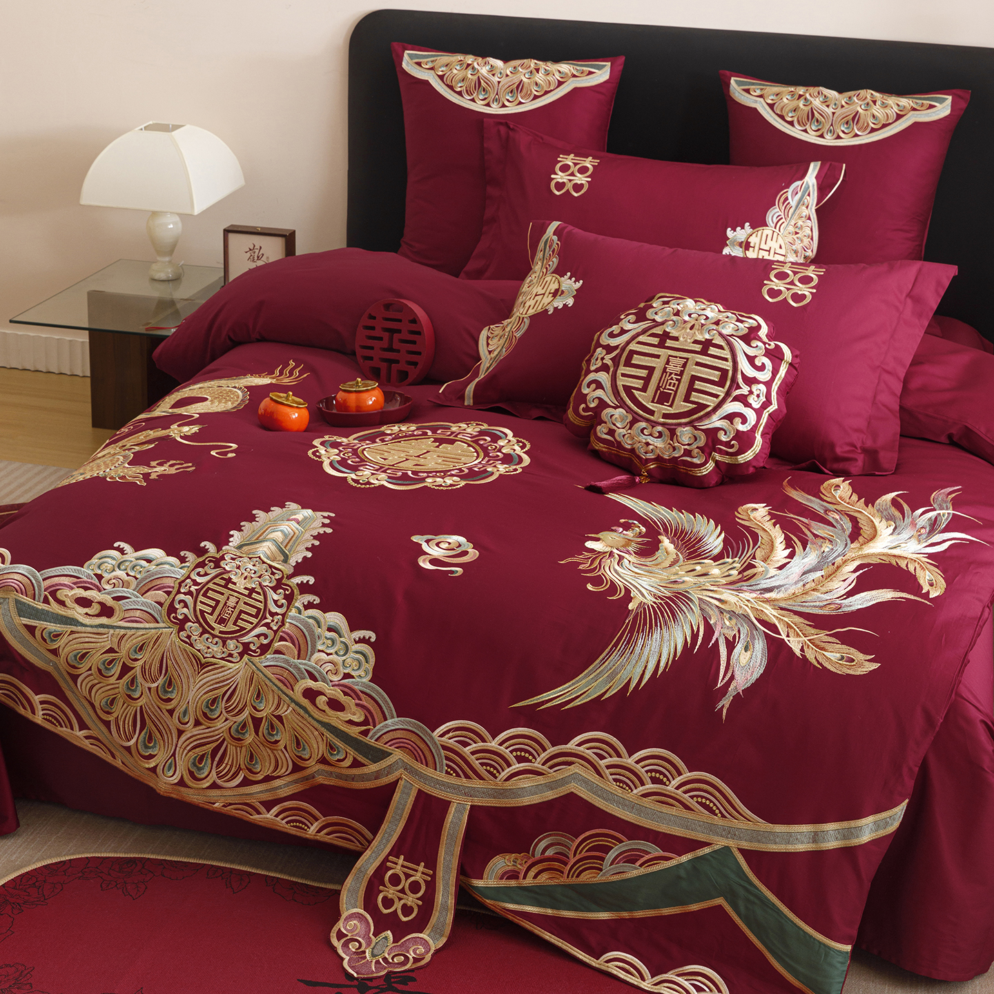 新中式龙凤100支长绒棉四件套