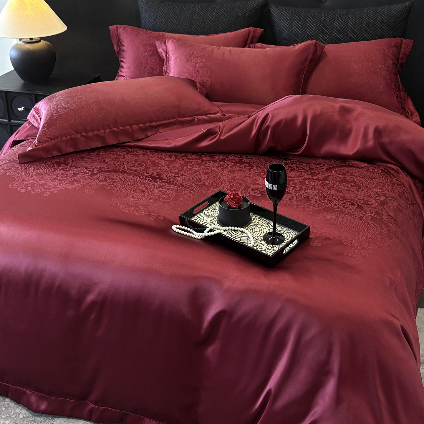 高端轻奢法式结婚四件套纯棉全棉2025新款婚庆红色床品陪嫁送礼,床上用品,婚庆床品套件,淘宝优惠券,粉丝福利购,淘宝优惠卷