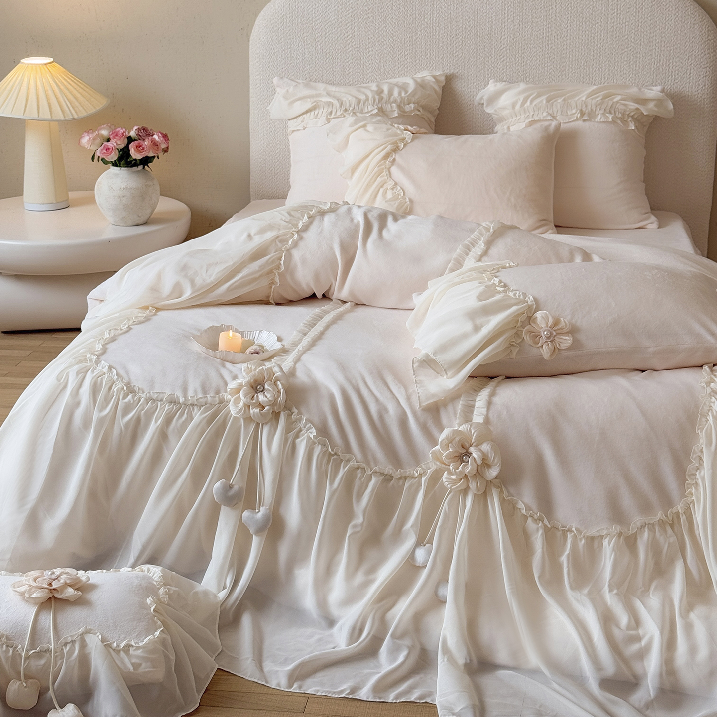 公主风立体花保暖牛奶绒四件套