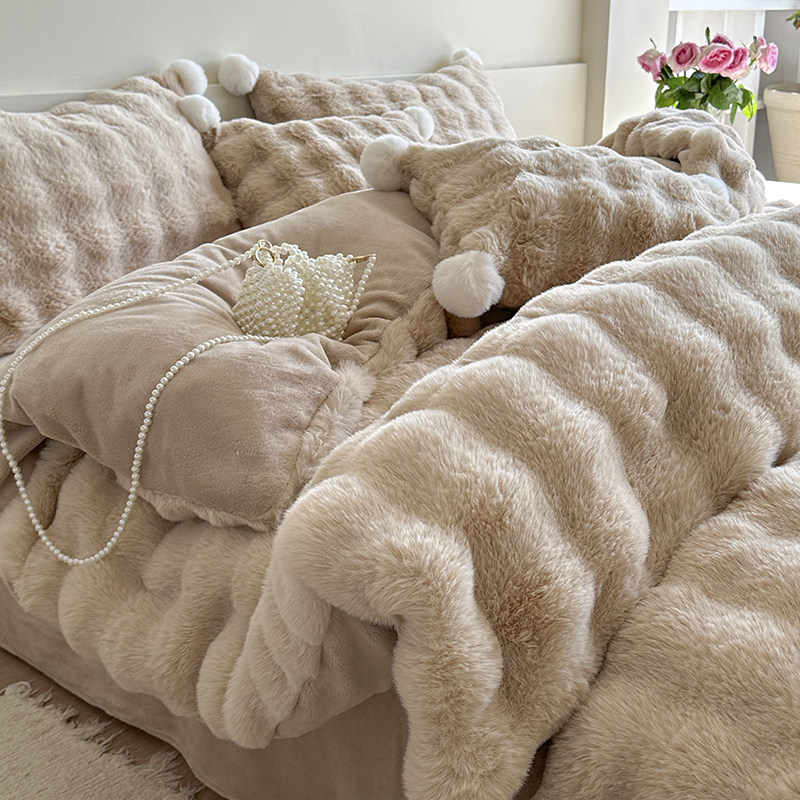 撸猫感加厚毛绒兔兔绒四件套冬天珊瑚绒牛奶绒保暖少女心床上用品