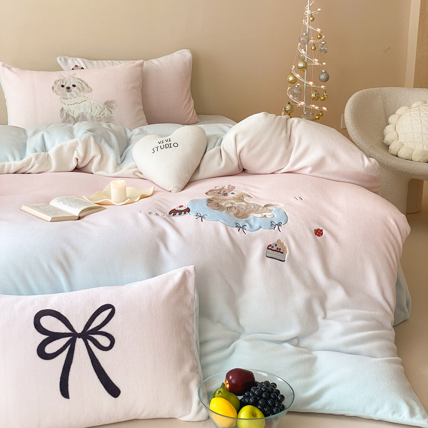 金喜鸟家纺少女蝴蝶结被套可爱冬季保暖牛奶绒毛绒四件套2025新款