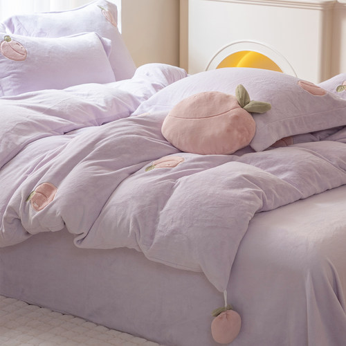 床单四件套牛奶绒少女心刺绣