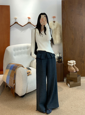 01/05 10AM MINI STUDIO徐琳荷叶边腰头大阔腿毛呢棉质裙摆直筒裤