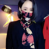 小耳朵护颈保暖小长巾印花围巾多功能插口领巾围脖口罩组合两件套