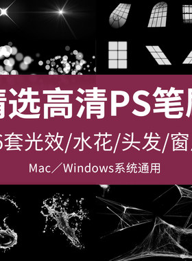 ps笔刷素材画笔 毛笔 头发 水花 闪电 光斑 窗户烟花首饰闪光画笔