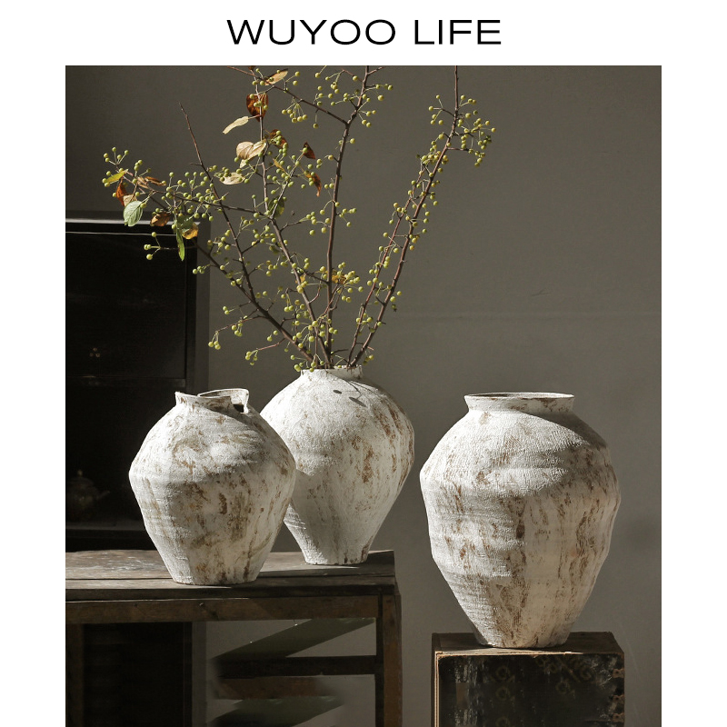 侘寂风禅意摆件粗陶罐花瓶