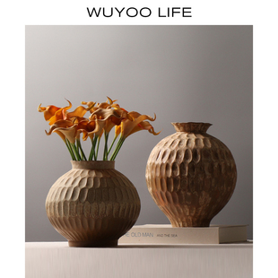 现代简约美拉德风复古手工陶瓷花瓶花器家居名宿装饰高级感摆件