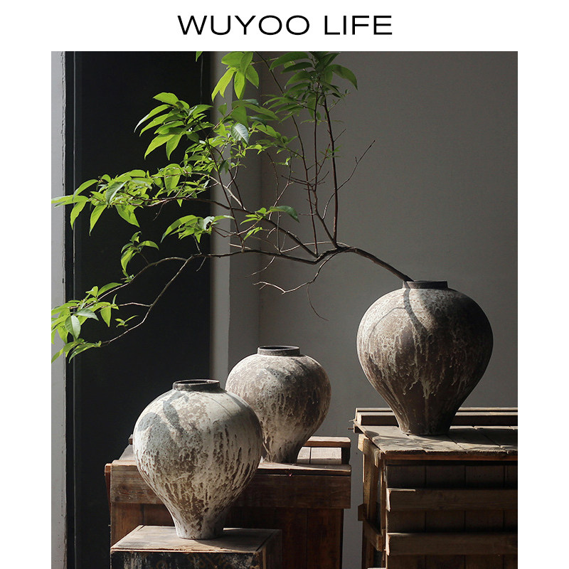 新中式侘寂风禅意摆件粗陶陶罐手工插花民宿酒店复古怀旧陶瓷花瓶,家居饰品,花瓶,淘宝优惠券,粉丝福利购,淘宝优惠卷