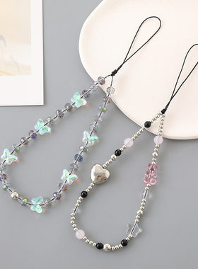 时尚宝石潮流新款水晶串珠手机链ccd相机挂饰五角星手机挂绳链条