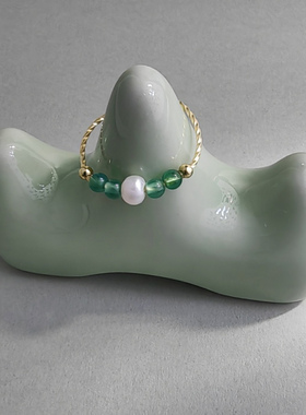 指尖翠绿古风新中式精致珍珠戒指女小众设计古风高级感手工食指戒