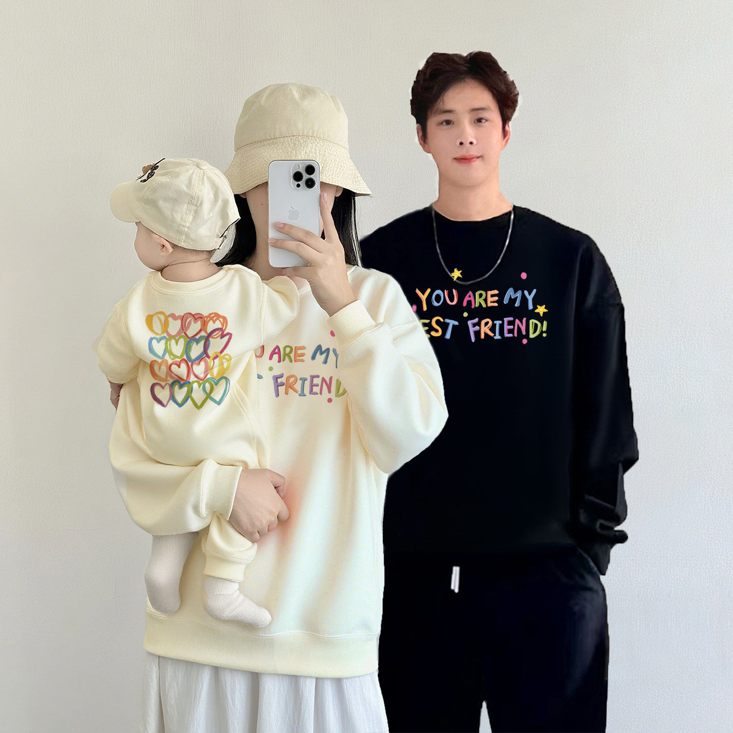 亲子装一家三口四口婴儿百天周岁小月龄爬服春款卫衣母子母女拍照