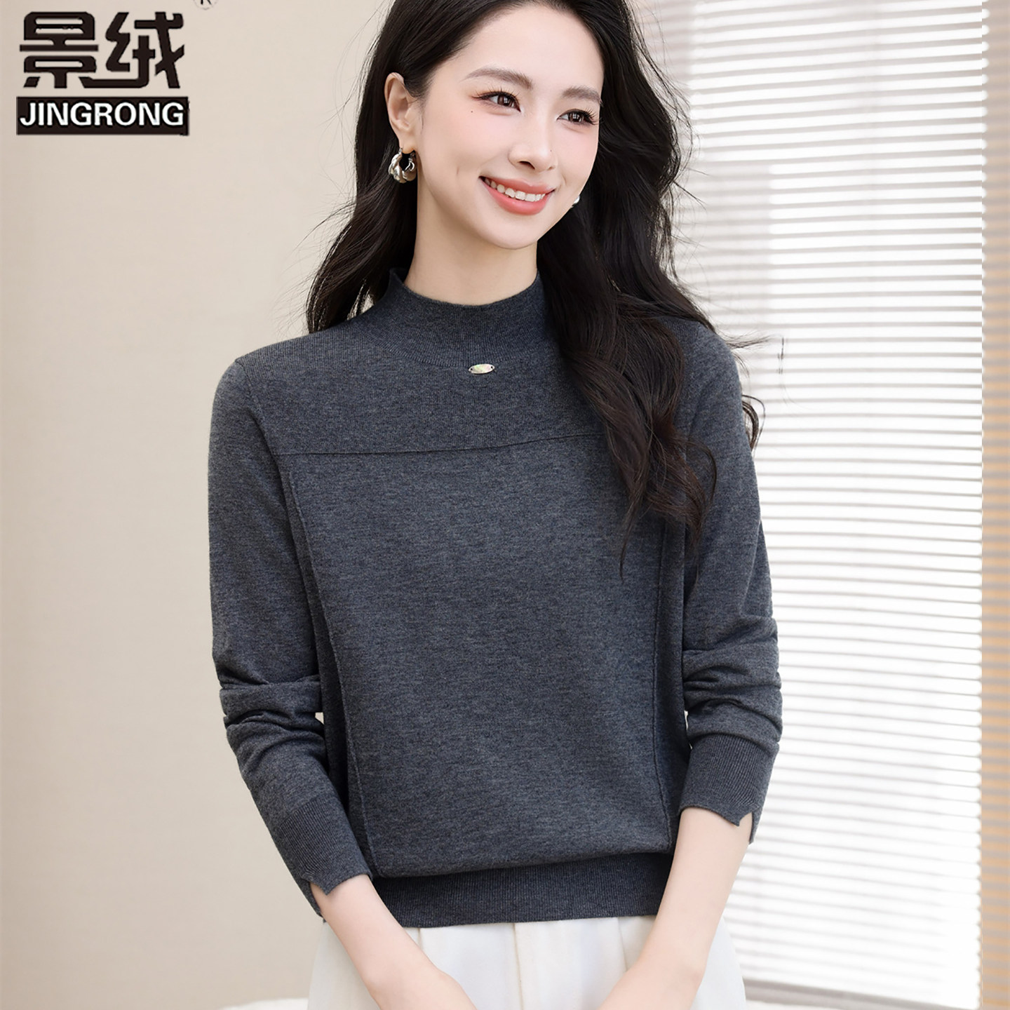 薄款羊毛衫女半高领针织衫秋冬季新款中年女士气质显瘦毛衣打底衫