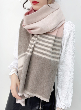 橘语新款羊毛格子披肩围巾女款流行撞色纯韩版实拍精品包邮