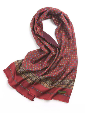 橘语新款羊毛真丝双面柔软时尚旅行酒红印花流行围巾秋冬季男女