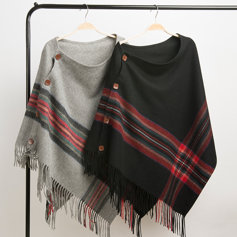 橘语纯羊毛加厚格子英伦经典披肩