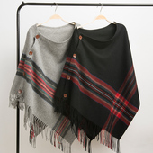 橘语纯羊毛披肩斗篷加厚格纹围巾女冬季 外套保暖百搭 洋气时尚