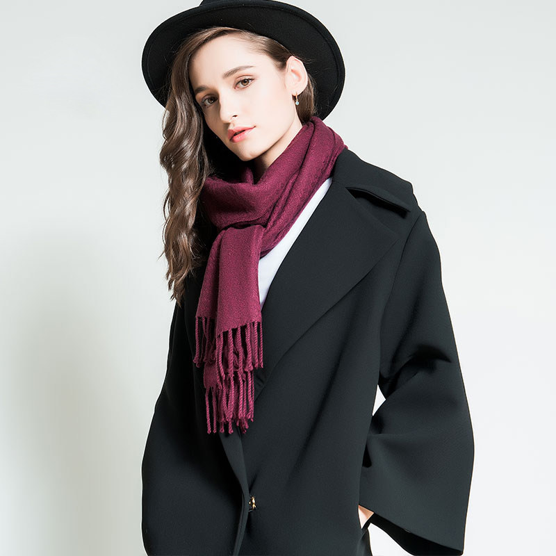 橘语羊绒羊毛围巾纯色欧美提花流苏男女商务空调保暖加厚披肩秋冬