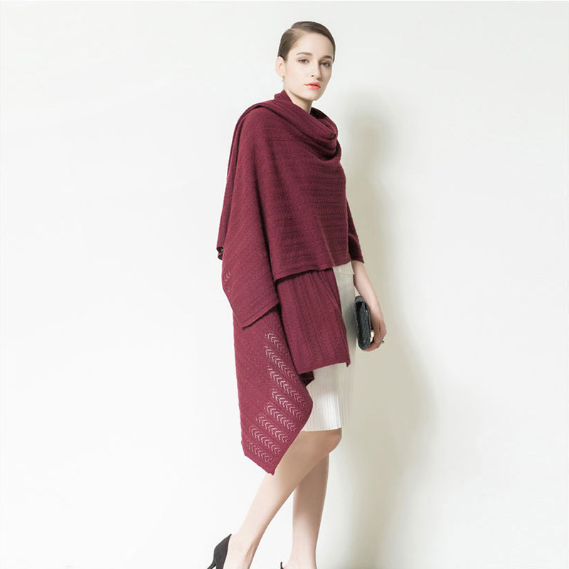 橘语羊绒针织镂空简约大气端庄纯色披肩毯秋冬季欧美时尚围巾