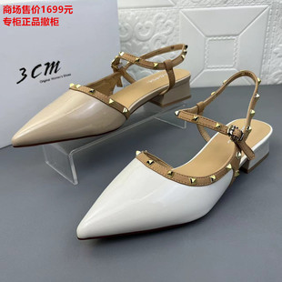 断码 真皮夏季 品牌正品 处理漆皮女鞋 新款 铆钉尖头后空一字带皮凉鞋