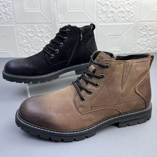 奥莱撤柜处理时尚头层牛皮高帮男棉鞋高品质新款真皮防滑耐磨皮鞋