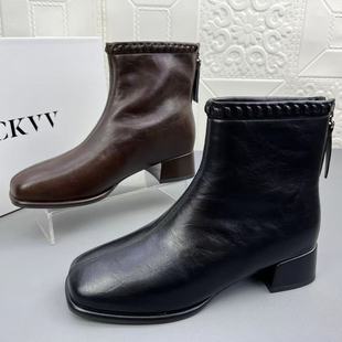 奥莱撤柜处理时尚方跟时装瘦瘦靴女鞋高品质新款防滑耐磨通勤短靴