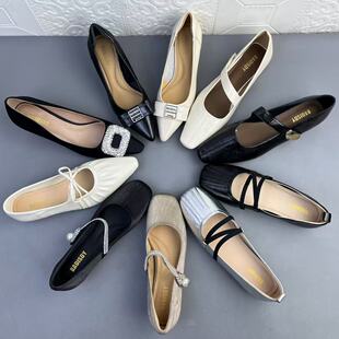 奥莱撤柜处理时尚真皮一字带时装女鞋高品质新款牛皮防滑浅口单鞋