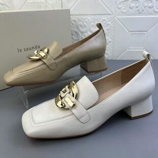 莱尔斯*正品处理羊皮粗跟时装女鞋高品质真皮新款浅口通勤单鞋清