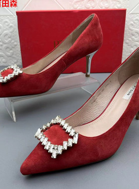 353637大牌断码处理高跟尖头烫钻时装女鞋外贸新款真皮清仓女单鞋