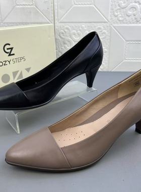 COZY STEPS可至正品处理羊皮时装女鞋里外全真皮新款粗跟浅口单鞋