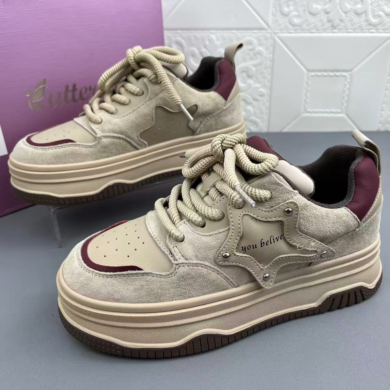 奥莱撤柜处理时尚休闲真皮女鞋高品质新款厚底防滑板鞋百搭单鞋潮