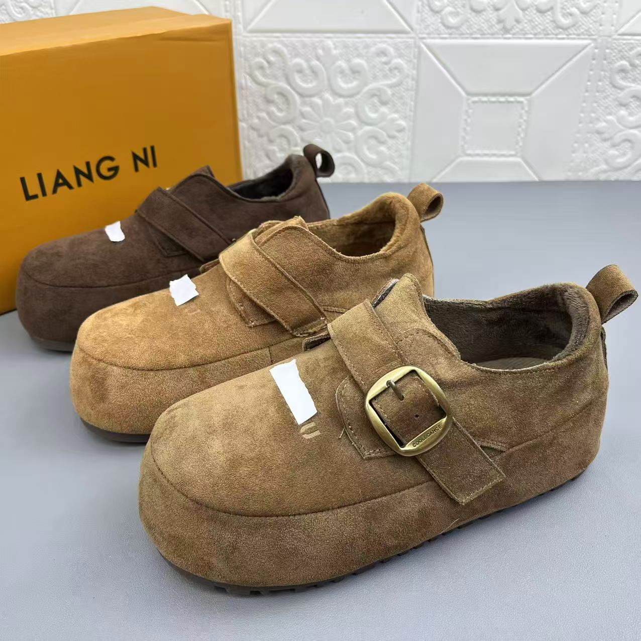 高品质新款加绒搭扣博肯鞋女单鞋