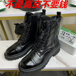 40码进口时尚真皮加绒女鞋女靴牛皮新款冬季保暖休闲马丁靴短靴子