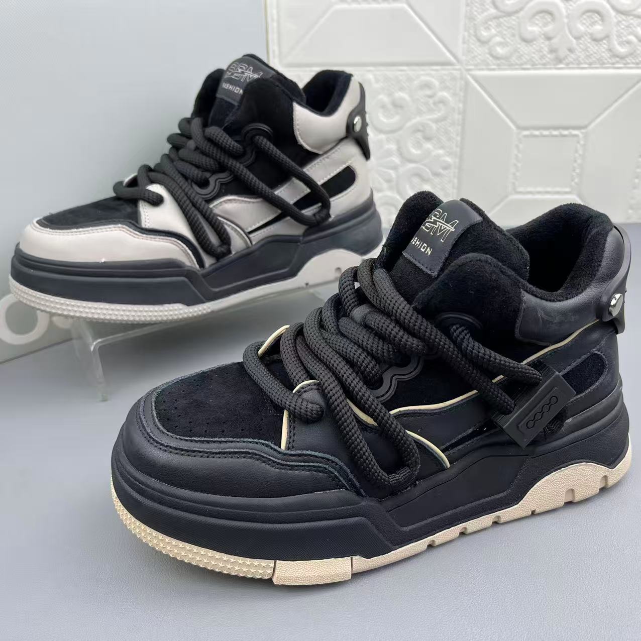 高品质新款加绒真皮高帮女鞋板鞋