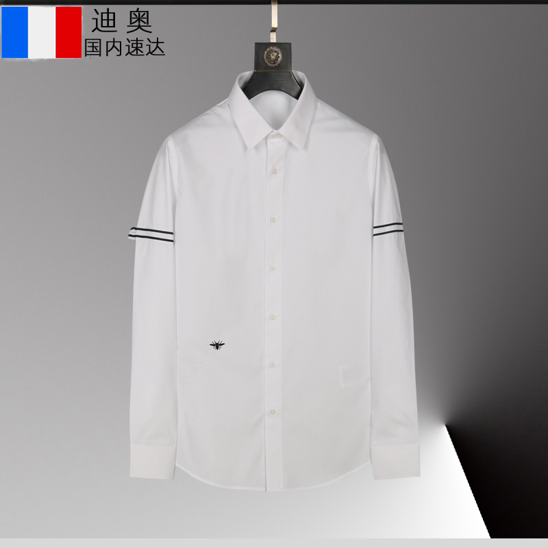 迪奥衬衫男长袖小蜜蜂刺绣2023年春季新款修身青年休闲男士衬衣