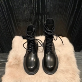 ann中筒马丁靴女2024年真皮秋冬加绒厚底英伦风短靴单靴夏机车靴