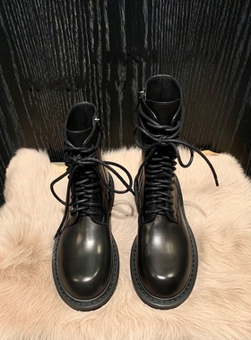 ann中筒马丁靴女2024年真皮秋冬加绒厚底英伦风短靴单靴夏机车靴