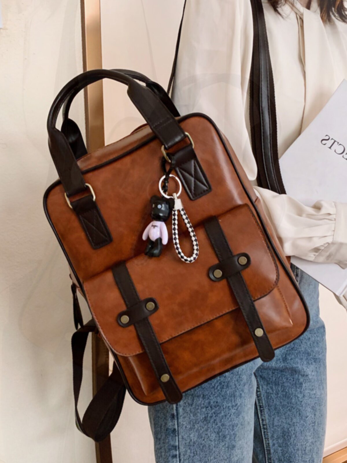 FOREST SCHOOL BAG FEMALE COLLEGE STUDENT BRITISH STYLE HIGH-QUALITY BACKPACK RETRO DOUBLE BACKPACK BACKPACK BACKPACK LEATHER BAG