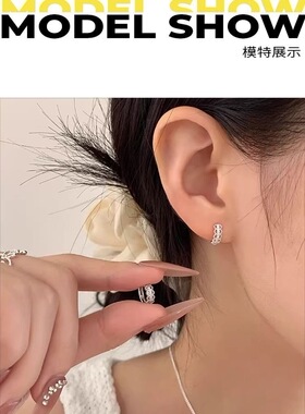 「S999纯银针」锆石蕾丝花边耳扣女礼物耳环高级感